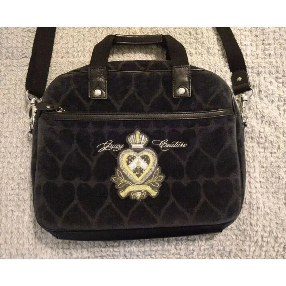 Juicy couture black velour heart laptop computer bag Vintage Y2k